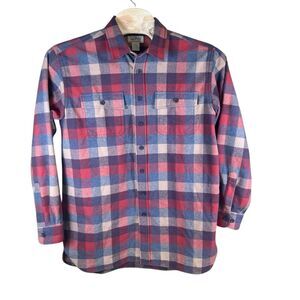 LL Bean Chamois Cloth Flannel Shirt Large Tall (LT) Heavy Reds and Blues